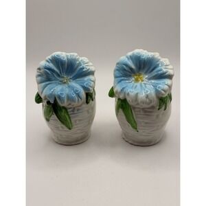 Vintage Lefton Japan Blue Flowers in White Basket Salt & Pepper Shakers